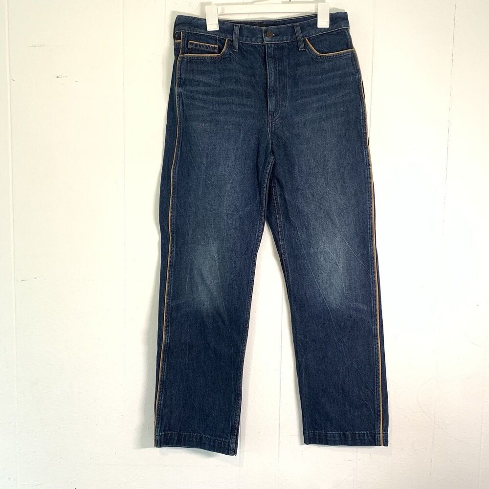 Banana‎ Republic Womens 30 Denim Jeans High Rise Vintage Straight Leather Trim
